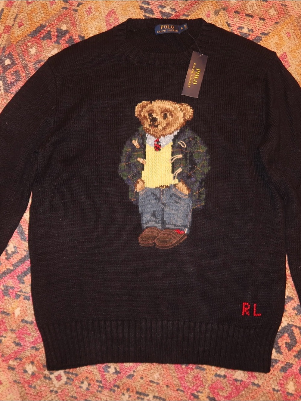 Polo by Ralph Lauren Black Crewneck Sweater with Bear Motif